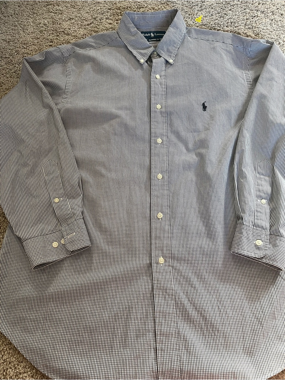 Ralph Lauren Men’s Navy and White Mini Gingham Button-Down Shirt size large